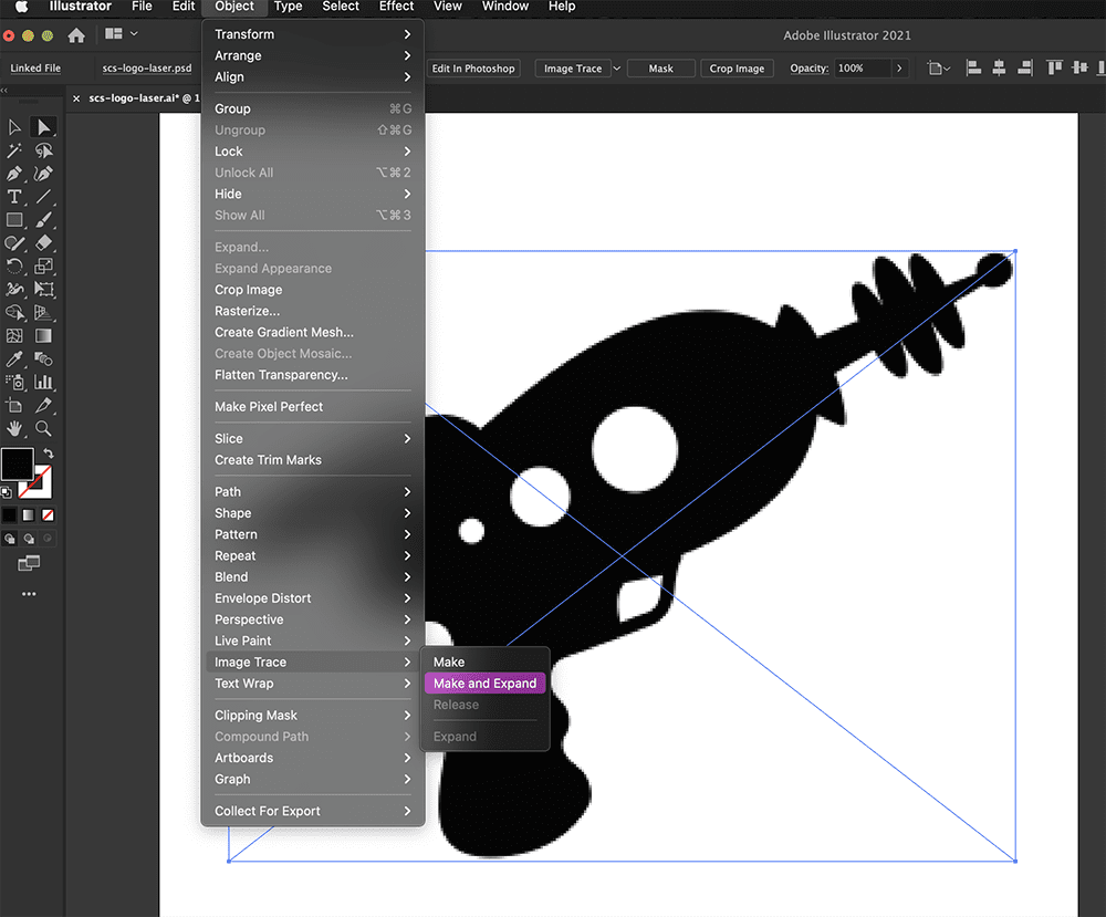 Head to the Object dropdown > Image Trace > and select Make.
